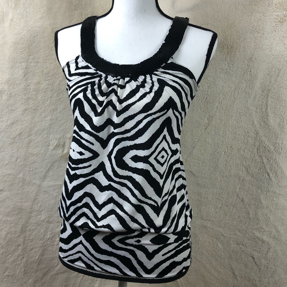 L8ter Zebra Print Top W/ elastic waste / sequin